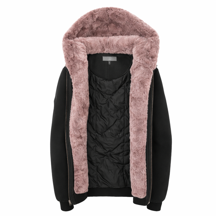 T.O. Collection Adult's Black Quilted X Style Hoodie with Removeable Fur & thumb hole - Mauve