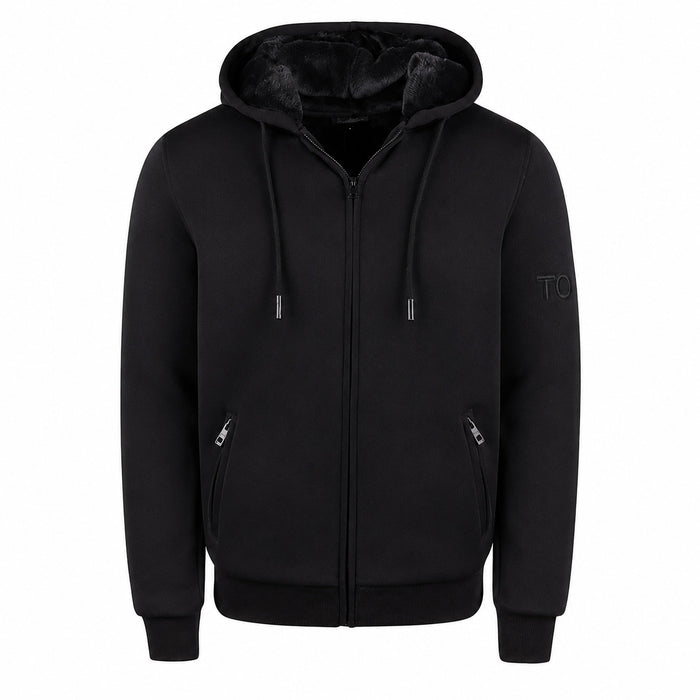 T.O. Collection Adult's Fully Lined Black X Style Hoodie with thumb hole -Black Fur