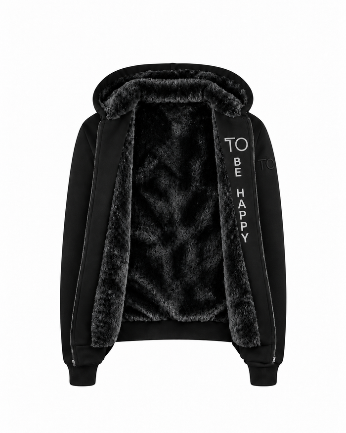 T.O. Collection Adult's Fully Lined Black X Style Hoodie with thumb hole -Black Fur