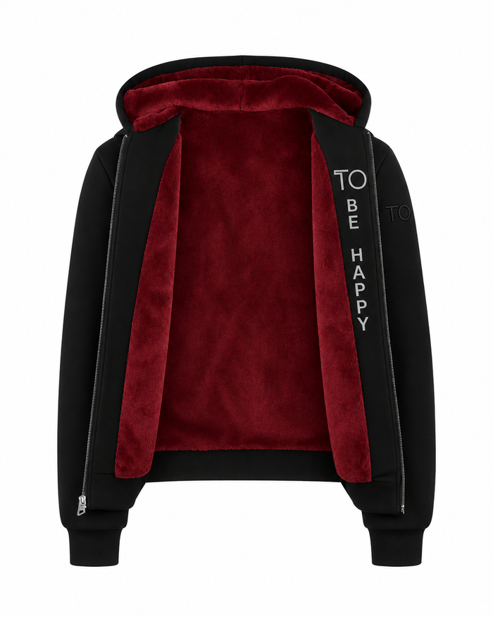 T.O. Collection Adult's Fully Lined Black X Style with thumb hole Hoodie -Burgandy Fur