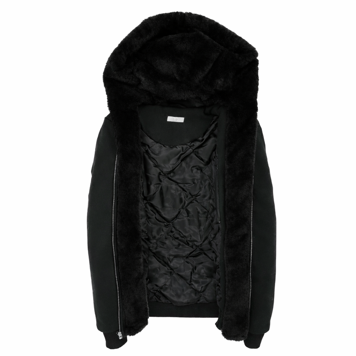 T.O. Collection Boy's Black Quilted X Style Hoodie with Removeable Fur & thumb hole- Black