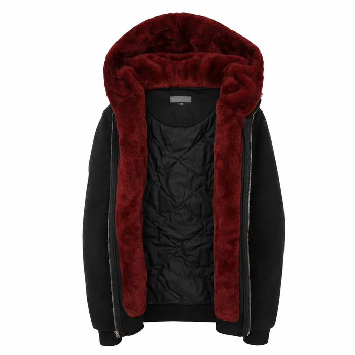 T.O. Collection Kids Black Quilted X Style Hoodie with Removeable Fur & thumb hole- Burgundy