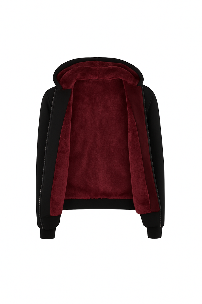 T.O. Collection Kid's Fully Lined Black X Style Hoodie with thumb hole - Burgundy Fur