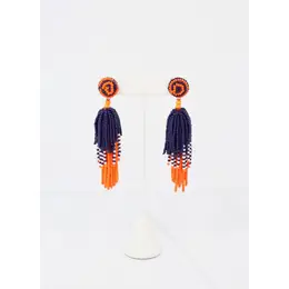 Toomer Beaded Tassel Earring - Orange & Navy