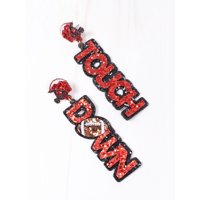 Touchdown Glitter Earring - Red & Black