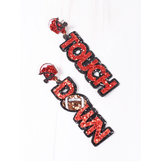 Touchdown Glitter Earring - Red & Black