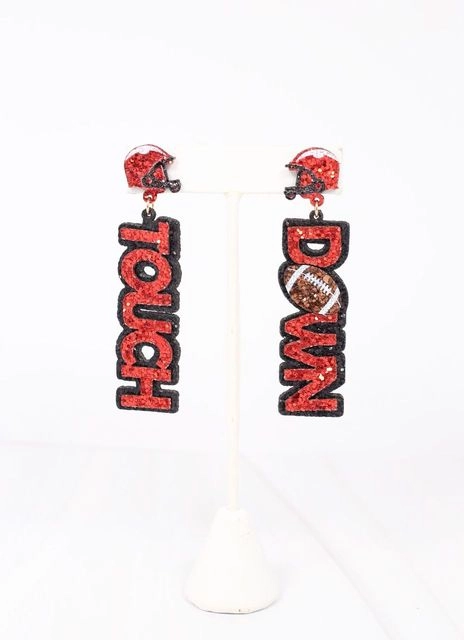 Touchdown Glitter Earring - Red & Black