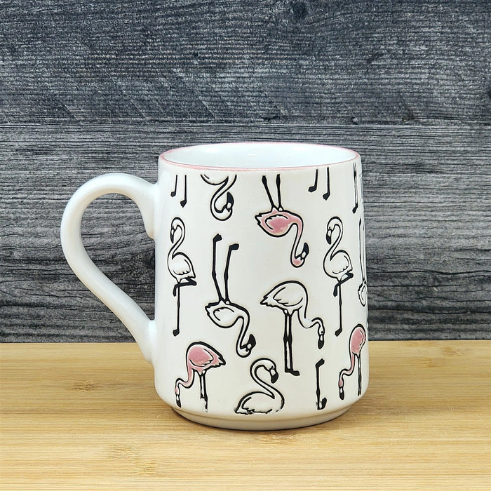 Tropical Flamingo Ceramic Coffee Tea Mug Pink Bird Embossed 18 oz Cup Blue Sky