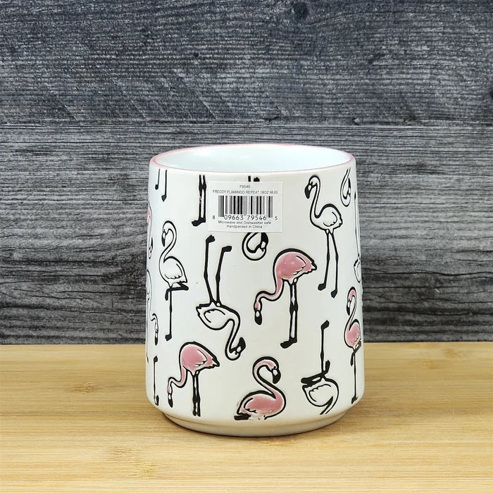 Tropical Flamingo Ceramic Coffee Tea Mug Pink Bird Embossed 18 oz Cup Blue Sky