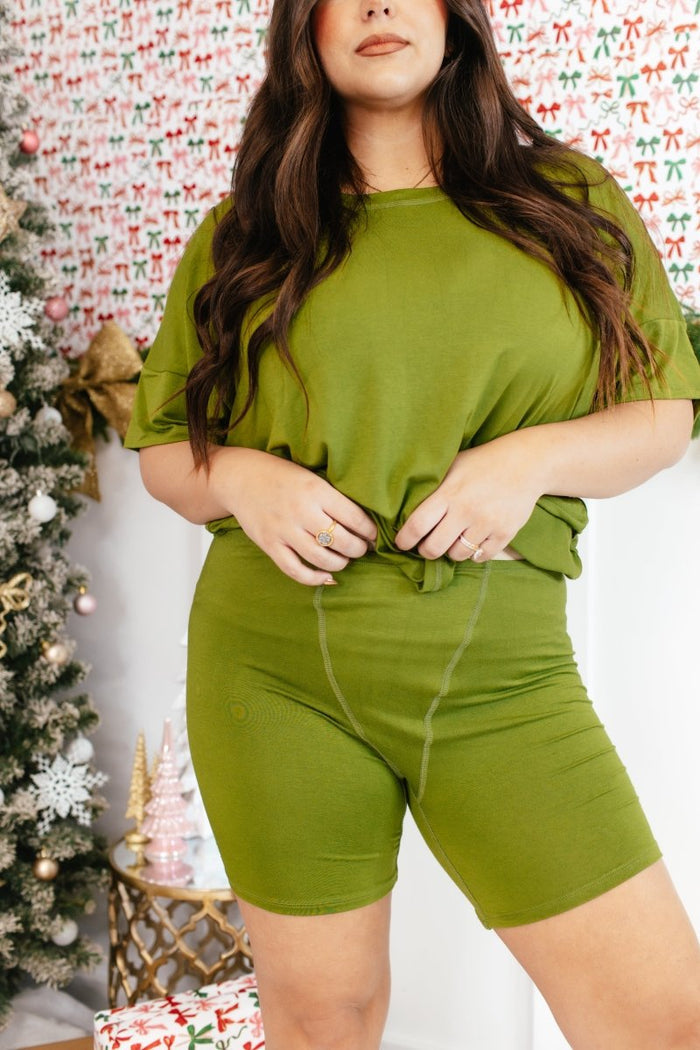 Tucked In Sleep Shorts In Avocado - Reg & Curvy - Macoma Boutique290 Loungewear/Sets