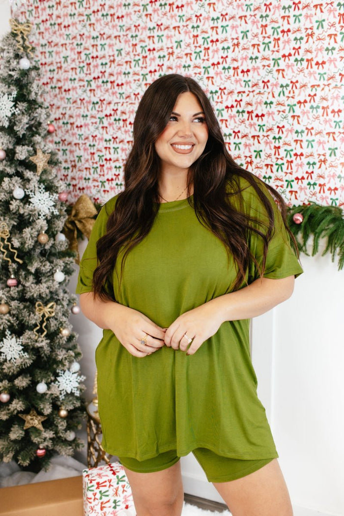 Tucked In Sleep Top In Avocado - Reg & Curvy - Macoma Boutique290 Loungewear/Sets