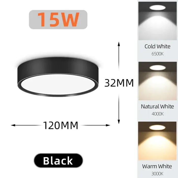 Round black 15w / 1PC / CHINA | Cold White 6500K