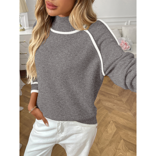 UNISHE - Casual Colorblock Mock Neck Loose Pullover Sweater MD222