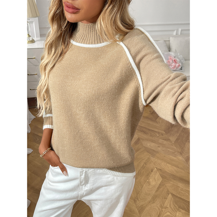 UNISHE - Casual Colorblock Mock Neck Loose Pullover Sweater MD222