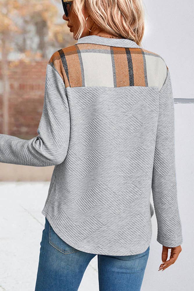 UNISHE - Grey Buttoned Quilted Sweatshirt BFZY578