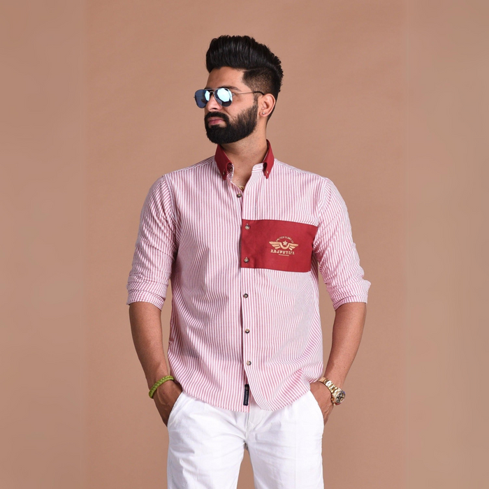 United Clans of Rajputana Red & White Vertical Stripes Shirt