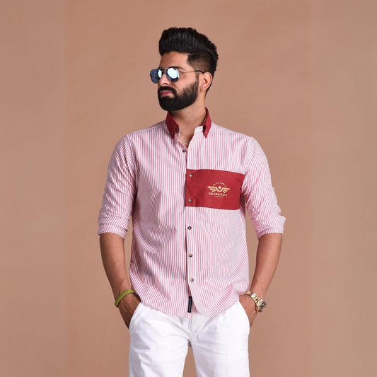 United Clans of Rajputana Red & White Vertical Stripes Shirt