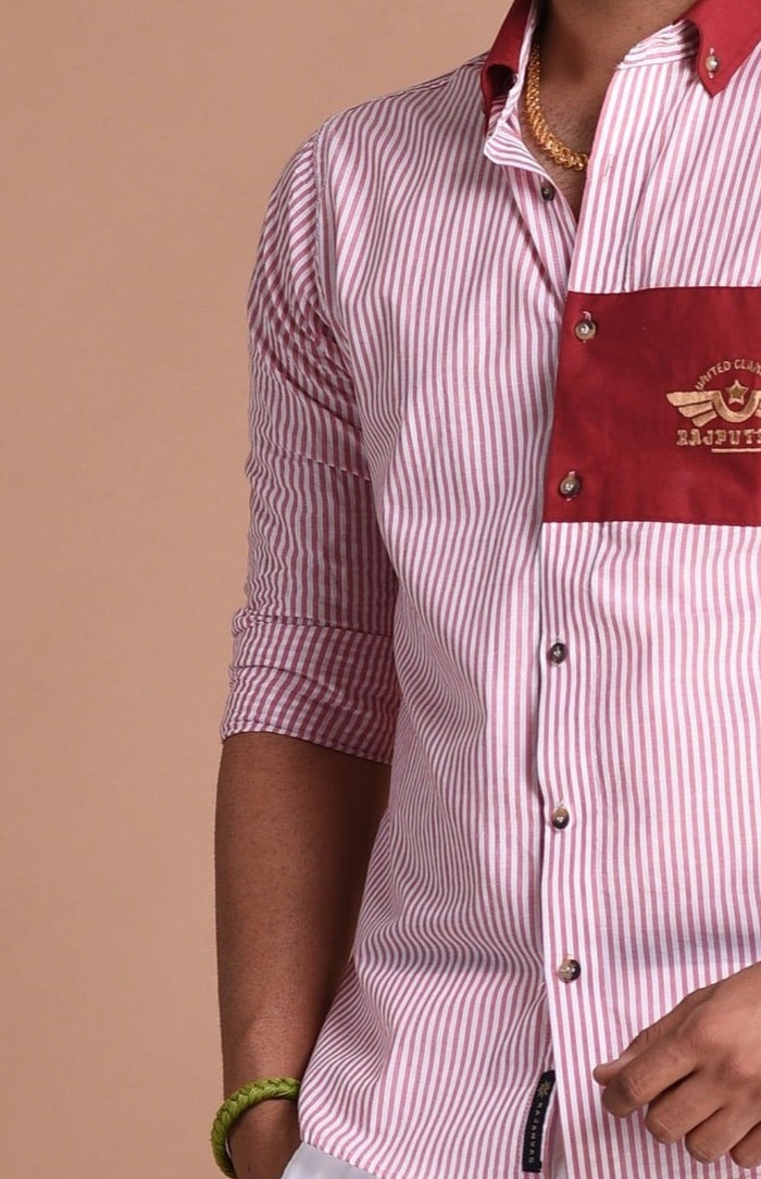 United Clans of Rajputana Red & White Vertical Stripes Shirt