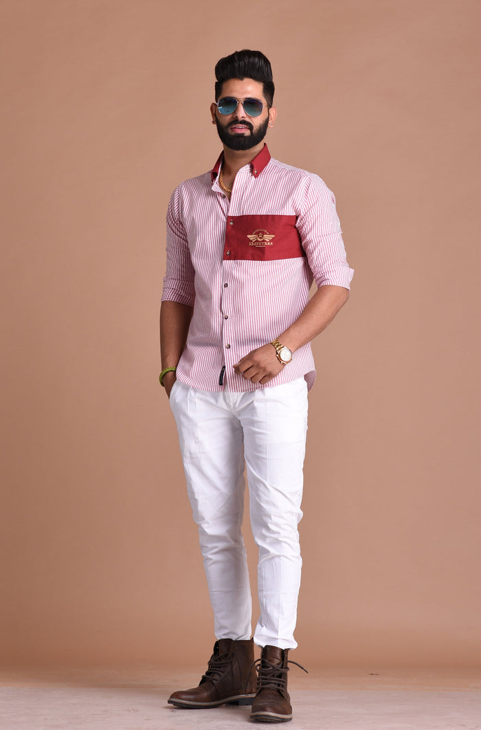 United Clans of Rajputana Red & White Vertical Stripes Shirt