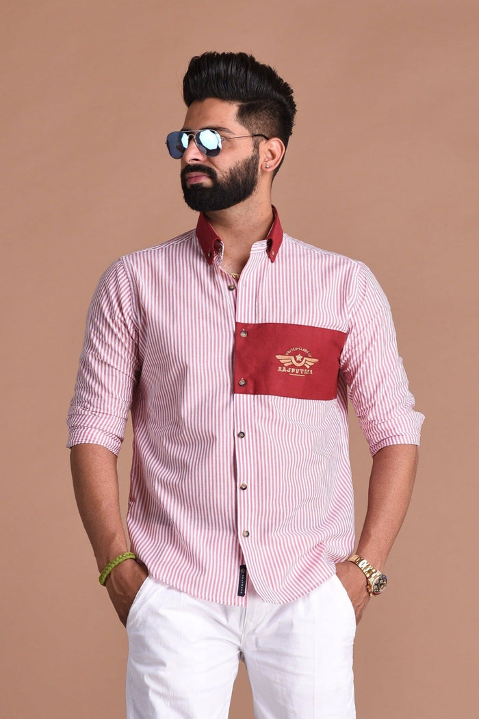 United Clans of Rajputana Red & White Vertical Stripes Shirt