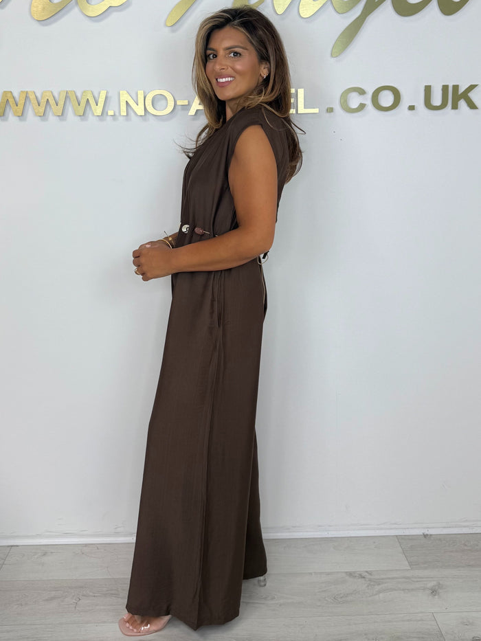 V-Neck Cap Sleeve Jumpsuit With Beaded Belt Detailing (4 Colours)