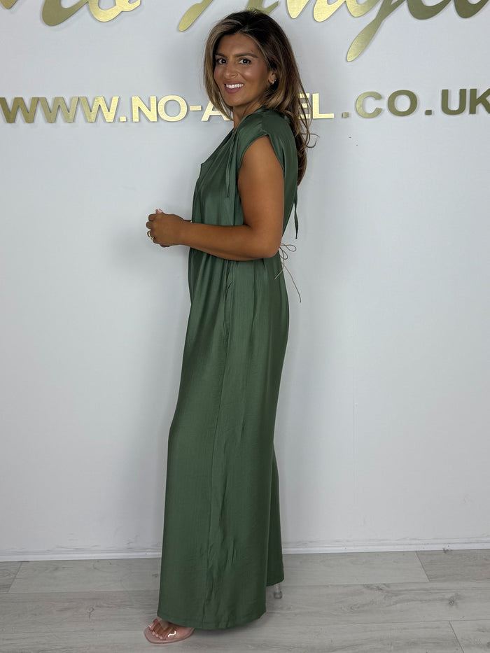 V-Neck Cap Sleeve Jumpsuit With Beaded Belt Detailing (4 Colours)