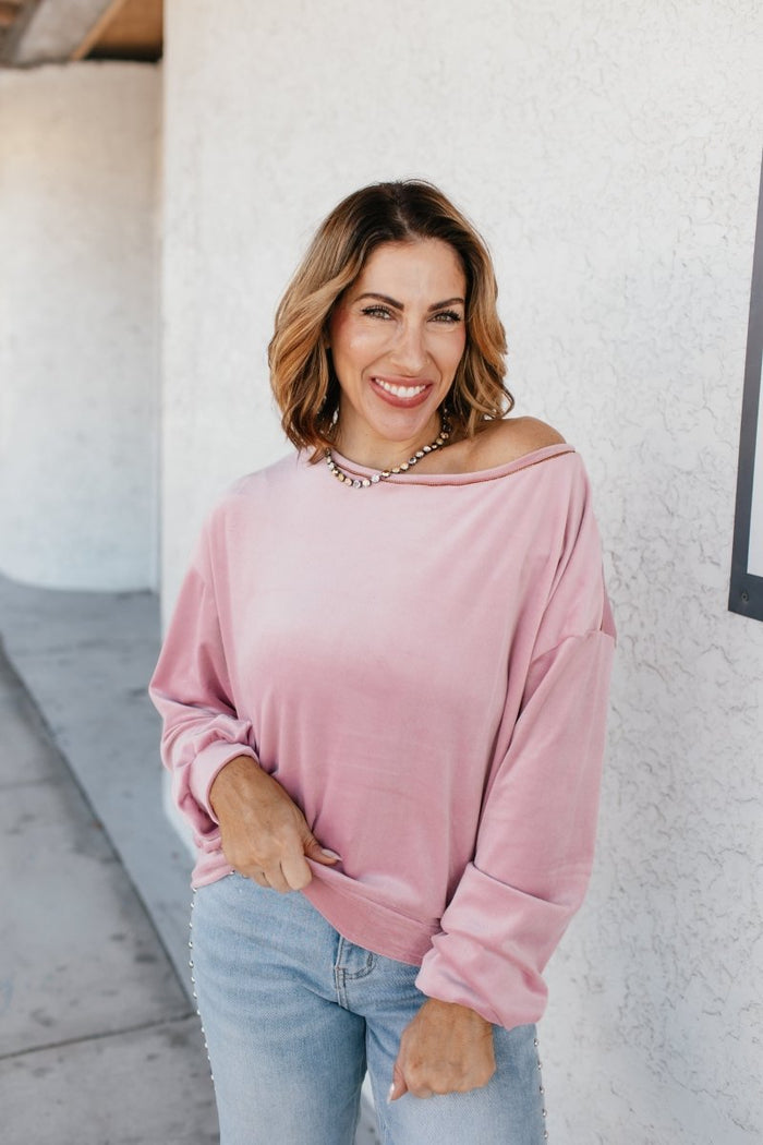 Velour Airplane Mode Top In Pink - Reg & Curvy - Macoma Boutique120 Long Sleeve