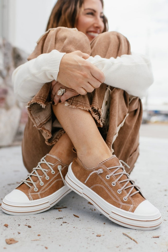 Very G Tan Madeline Tooled Sneakers - Macoma Boutique301 Sneakers