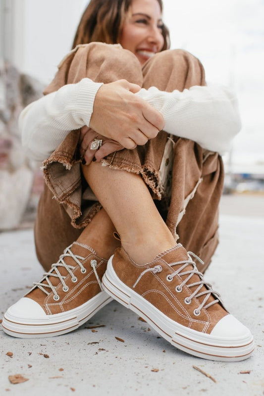 Very G Tan Madeline Tooled Sneakers - Macoma Boutique301 Sneakers