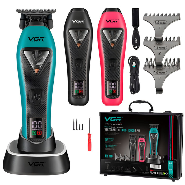 VGR V-035T Professional Hair Trimmer For Men, 9000 RPM, 150 Min Runtime, DLC Blades, Teal Blue