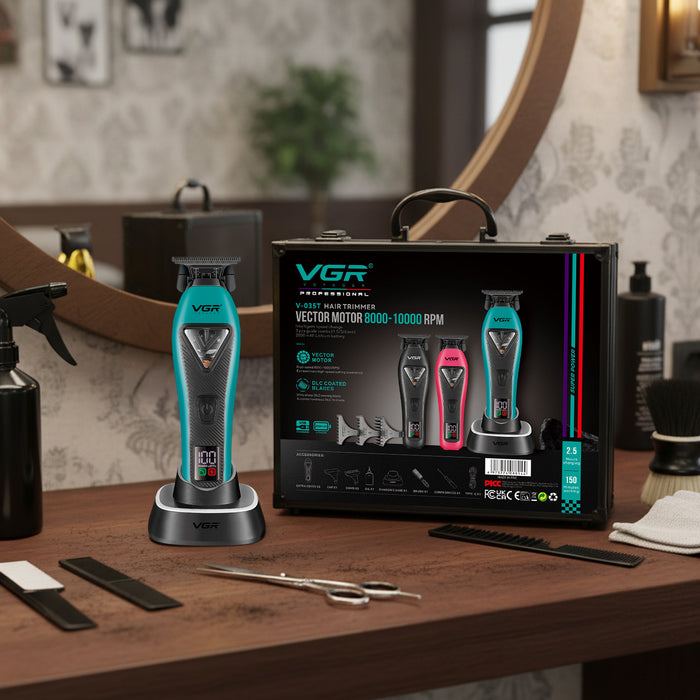 VGR V-035T Professional Hair Trimmer For Men, 9000 RPM, 150 Min Runtime, DLC Blades, Teal Blue