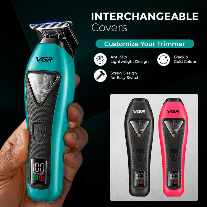 VGR V-035T Professional Hair Trimmer For Men, 9000 RPM, 150 Min Runtime, DLC Blades, Teal Blue