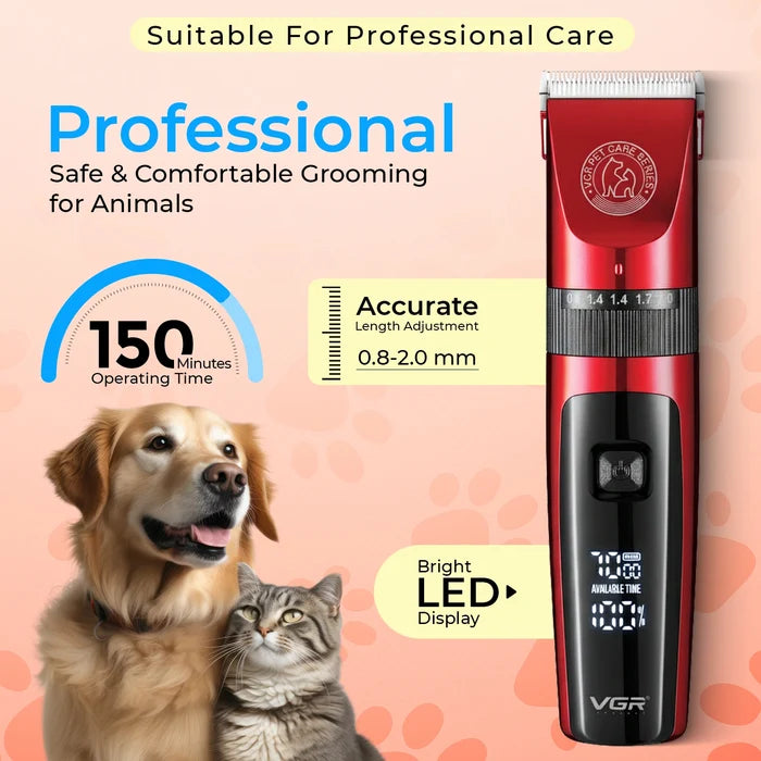 VGR V-240 Professional Pet Clipper with 150 Min Runtime, Red