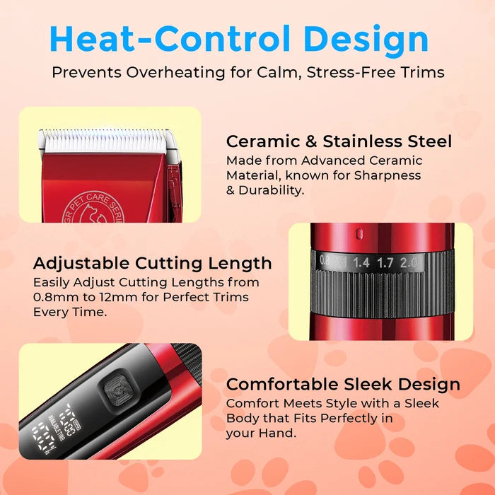VGR V-240 Professional Pet Clipper with 150 Min Runtime, Red