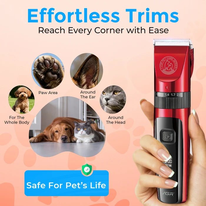 VGR V-240 Professional Pet Clipper with 150 Min Runtime, Red