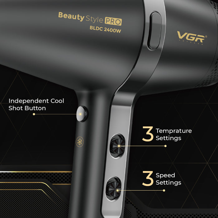 VGR V-409 Professional Hair Dryer | 2400W BLDC Motor | Barber Series