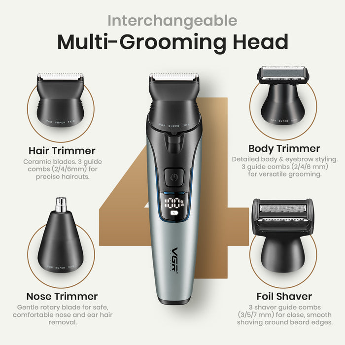 VGR V-634 Professional Grooming Kit with 150 Min Runtime, Grey