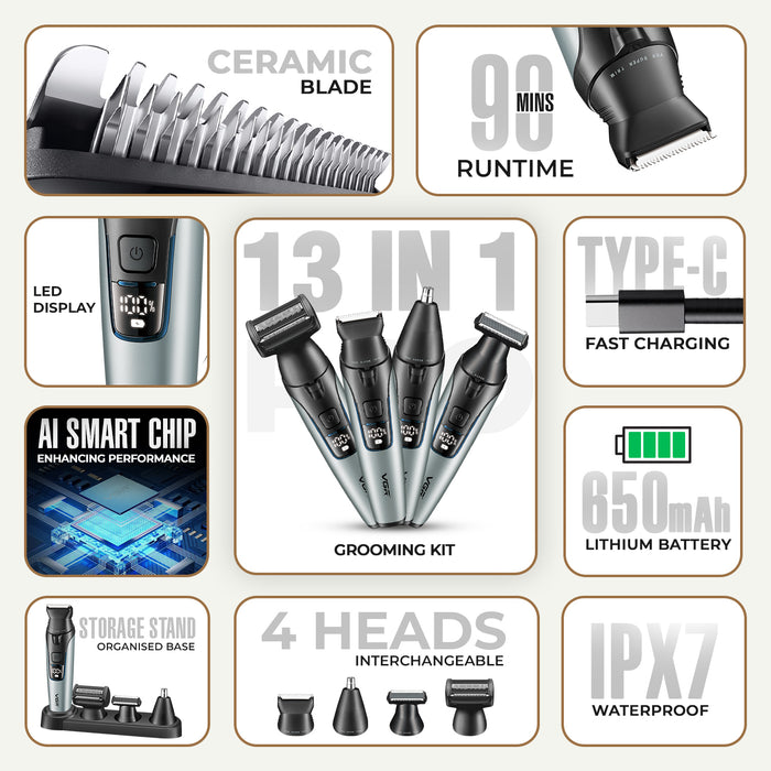 VGR V-634 Professional Grooming Kit with 150 Min Runtime, Grey