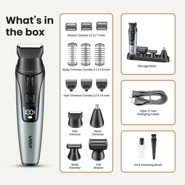 VGR V-634 Professional Grooming Kit with 150 Min Runtime, Grey