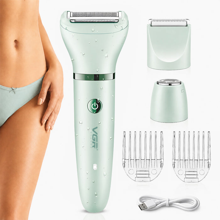 VGR V-735 Professional 3-in-1 Lady Shaver Set | Waterproof Cordless Trimmer for Women (Green/Pink)