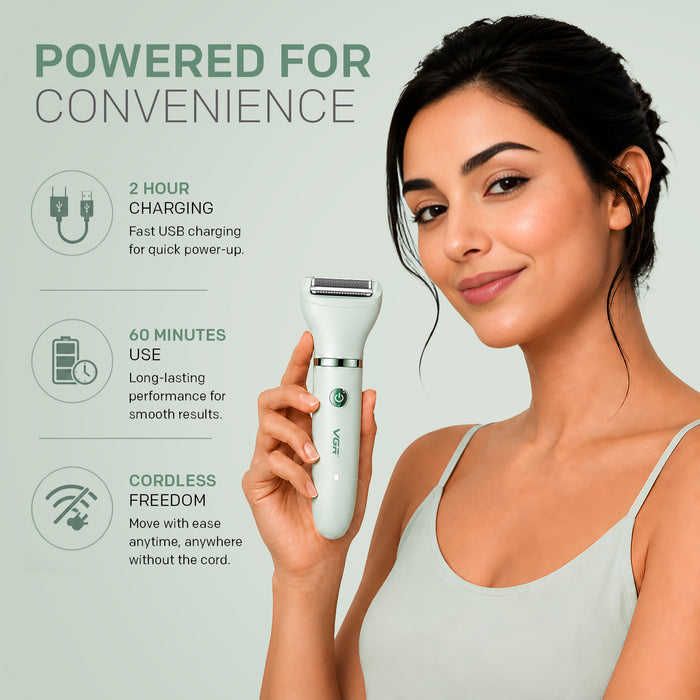 VGR V-735 Professional 3-in-1 Lady Shaver Set | Waterproof Cordless Trimmer for Women (Green/Pink)