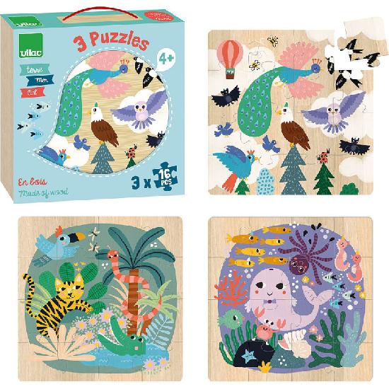 Vilac Earth, Sea and Sky 3x16pc Puzzles