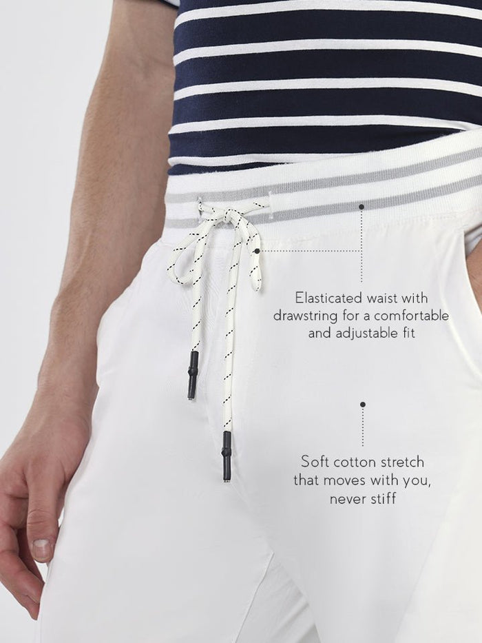 Voyager White Elasticated Drawstring Joggers