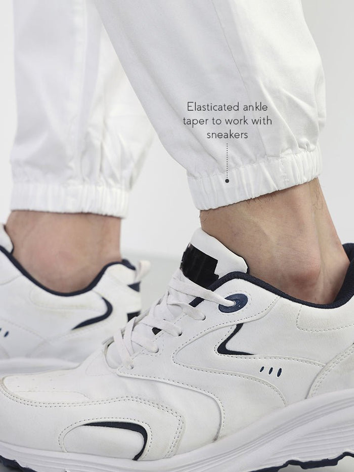 Voyager White Elasticated Drawstring Joggers