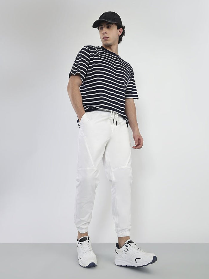 Voyager White Elasticated Drawstring Joggers