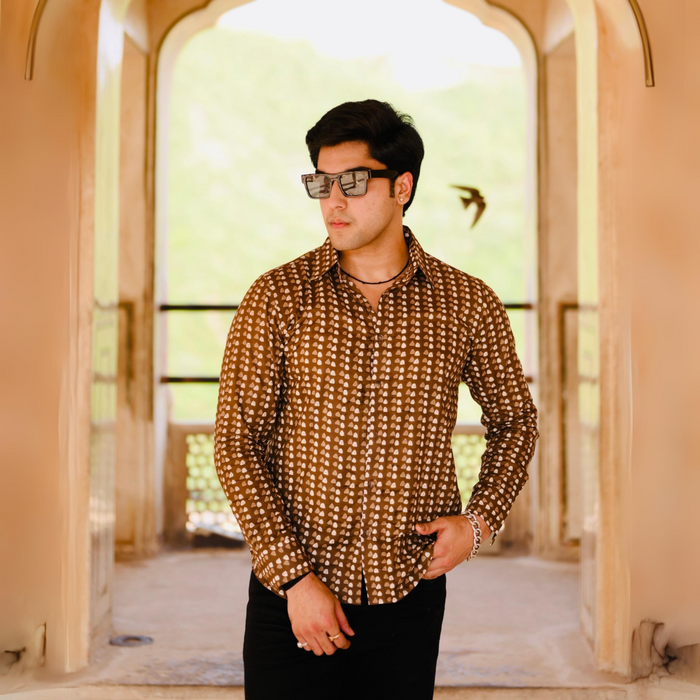 Walnut Brown Sanganeri Print Shirt