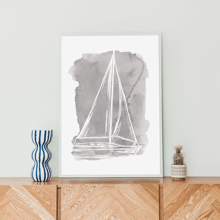 Watercolor Sailboat Illustration  - Art Print or Canvas - Jetty Home