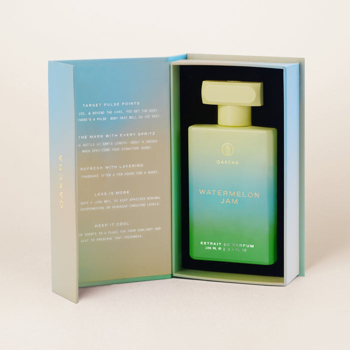 Watermelon Jam Extrait de Parfum bottle in its open gift box