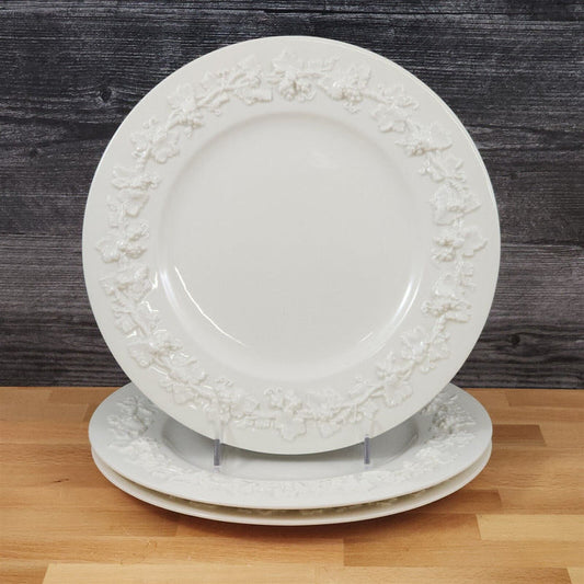 Wedgwood Cream 3 Dinner Plate Set Queens Ware 2" Embossed Rim Etruria Barlaston