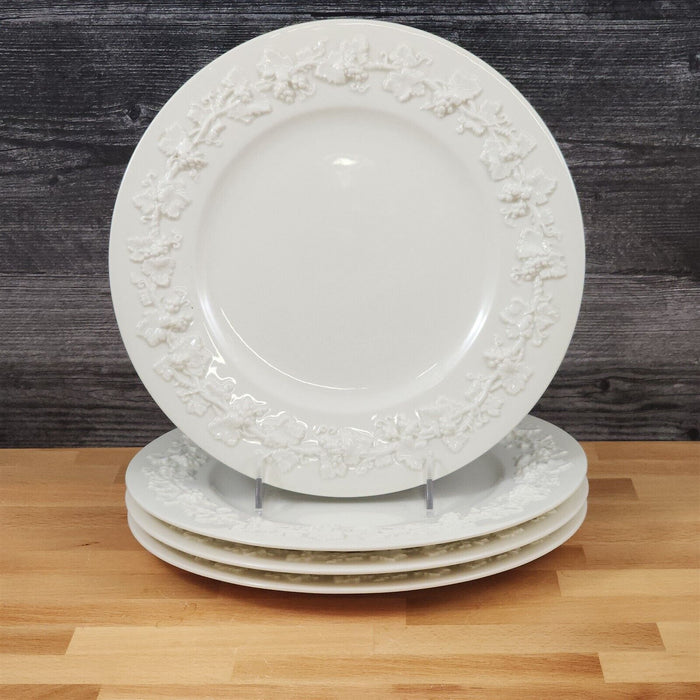Wedgwood Cream 4 Dinner Plate Set Queens Ware 2" Embossed Rim Etruria Barlaston
